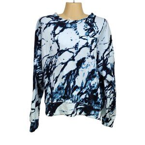 Zella Blurred Ink Print French Terry Crewneck Sweatshirt Women's Size S Blue Whi